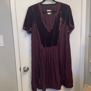 Anthropologie wine colored dress w/ velvet detail